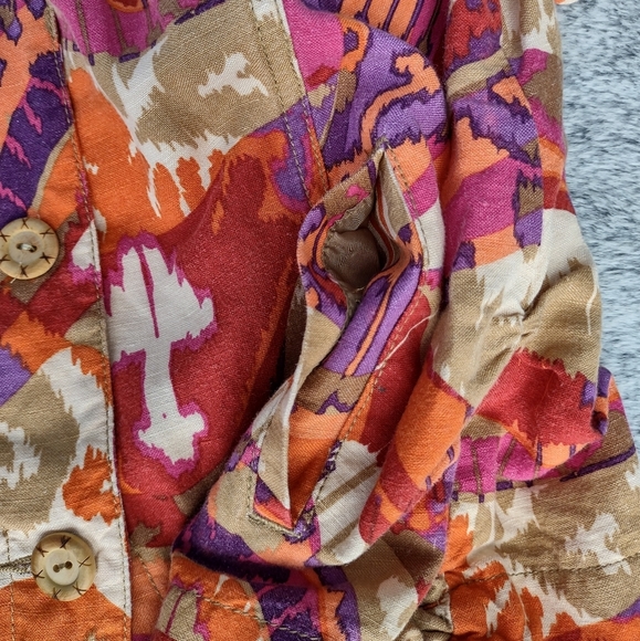 Ruby Rd. Abstract Linen Blend Shirt Size 16 Red & Tan - Picture 6 of 8